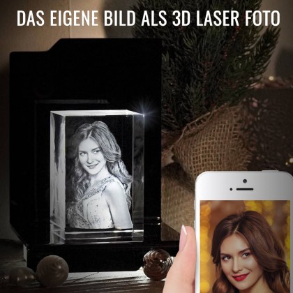 Ihr 3D-Laserfoto in hochreines Glas gelasert als Block, Würfel oder Herz