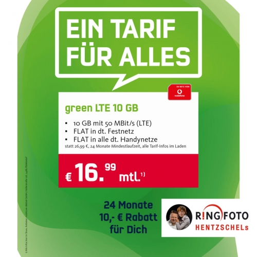 24x 10,- € Rabatt: im GreenLTE 10GB Tarif, statt 26,99€, 2 Jahre lang nur 16,99 €