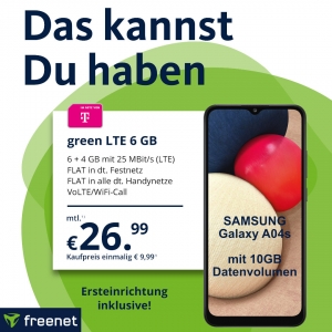 Samsung Galaxy A04s mit 6+4GB Datenvolumen und Telefonflat im Telekom-D1-Netz