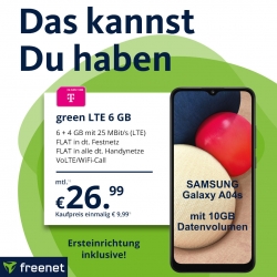 Samsung Galaxy A04s mit 10GB Datenvolumen und Telefon-Flat im Telekom-Netz