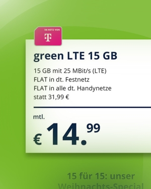 15 für 15  Weihnachtsdeal: 15GB für 15,- €