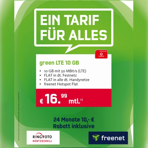 24x 10 EUR Rabatt im Vodafone-Netz - 10GB Datenvolumen und Telefon-Flat